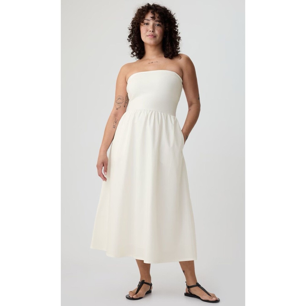 Gap Midi Dress Women Ivory Mixed Media Cotton Vacay Summer Preppy Size Large NWT